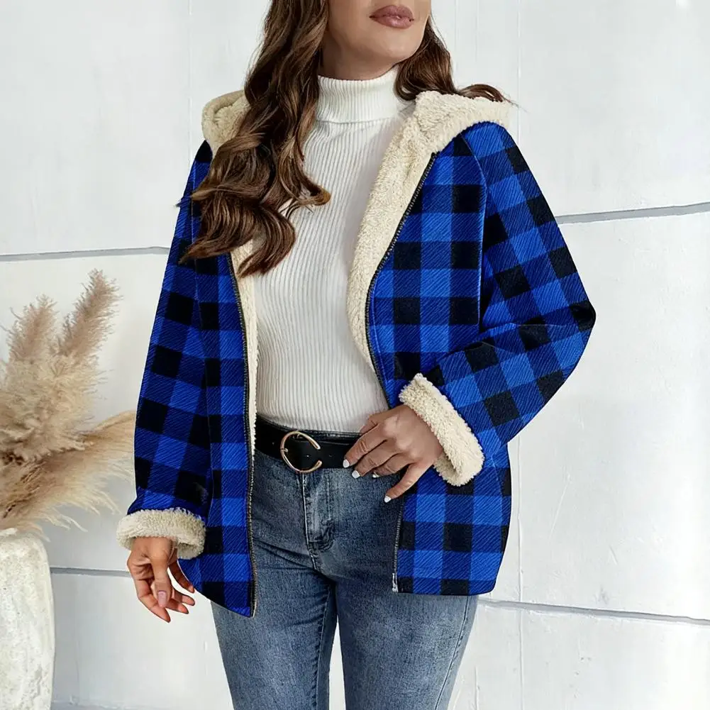 2026 Women's Sherpa Plaid Shacket Long Sleeve Fleece Lined Jacket Oversized Warm Zip Up Hooded Coat Winter Warm Plaid Jacket