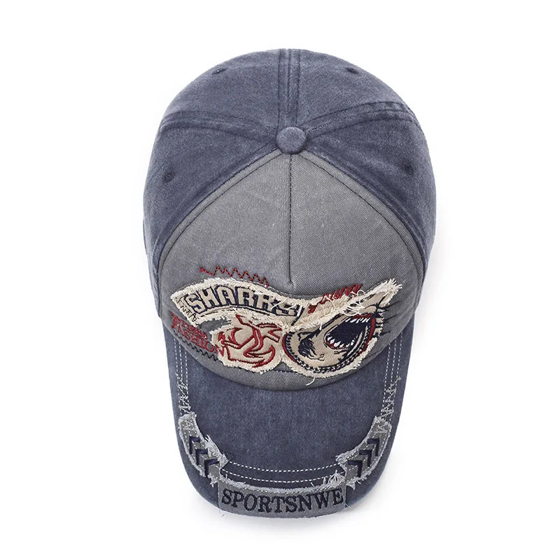 Бейсболки с вышивкой в стиле ретро, однотонные бейсболки с изображением акулы, мужские и женские хлопковые эластичные кепки в стиле хип-хоп, уличная одежда, солнцезащитные кепки
