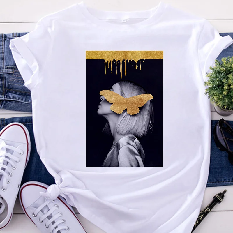 Summer Female Tshirt Nordic Retro abstract Art print Women's T-shirts Streetwear Harajuku T Shirt Clothing Short Sleeve Tee Tops