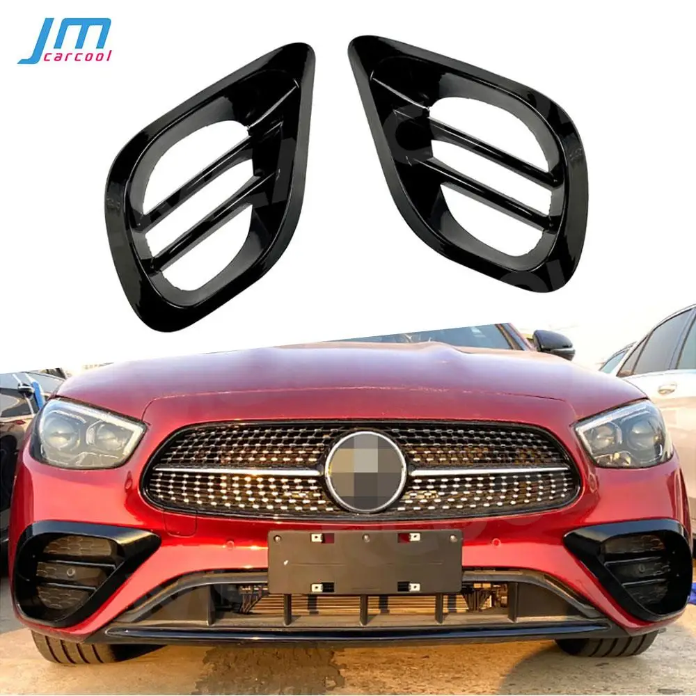 

Carbon Fiber Front Bumper Air Vent Cover for Benz E Class W213 E260 E300 E53 2021- 2023 ABS Gloss Black Foglamp Mesh Grill Frame