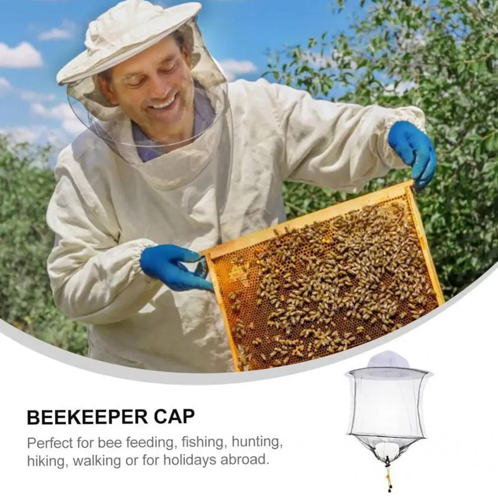 White Anti-bee Caps Beekeeping Protective Bee Hat Insect Hat Mask Face Shawl Hat Face Mesh Fishing Hat Outdoor Anti-Mosquit D6L9