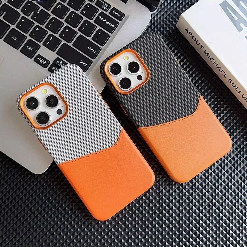 Dual Color Linen Leather MagSafe Phone Case for iPhone 16 15Pro Max 14 13 12 Card Pocket Wireless Charging Back Cover