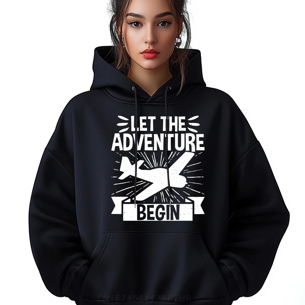 

Let The Adventure Begin Airplane Aviation Travel Flight White Graphic Tee Natural Pullover Hoodies Father's Day