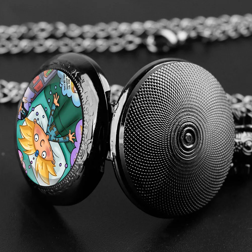 Vintage Cartoon Glass Dome Quartz Pocket Watch With Durable Chain Arabic Numeral Dial Extraordinary Gifts for Kids