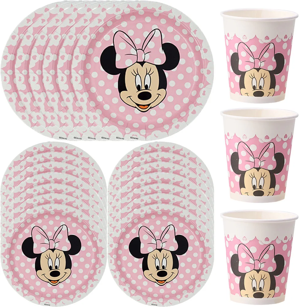 Disney Minnie Mouse Birthday Party Decoration Princess Girl\'s Party Supplies MInnie Mouse Tableware Paper Cup plate Set