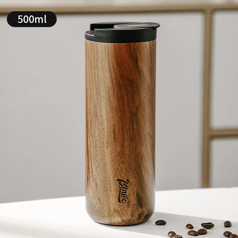 Wood Grain Pattern Thermal Cup Coffee Travel Mug Insulated Vaccum 304 Stainless Steel Thermos Bottle Tumbler Keep Hot/Cold