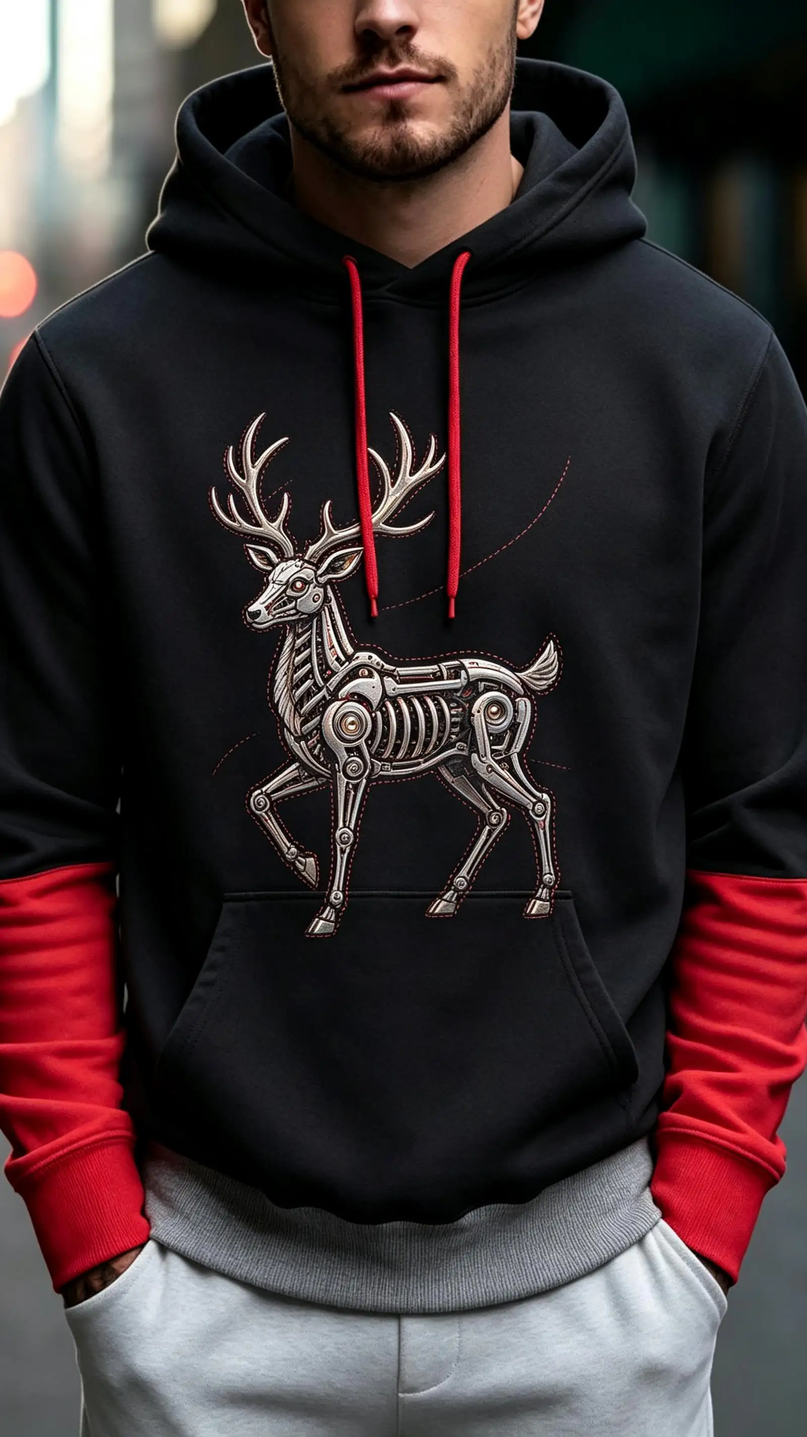 Men Thin Sweatshirt Autumn Winter Hoodie Xmas Aurora Night Wolf Deer Graphic Print Long Sleeve Male Tops Men’s Clothes