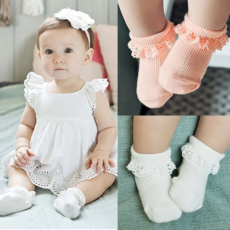 Newborn Baby Girls Socks Non-Slip Autumn Spring Cotton Lace Socks Solid Color Infant Baby Footwear Sock