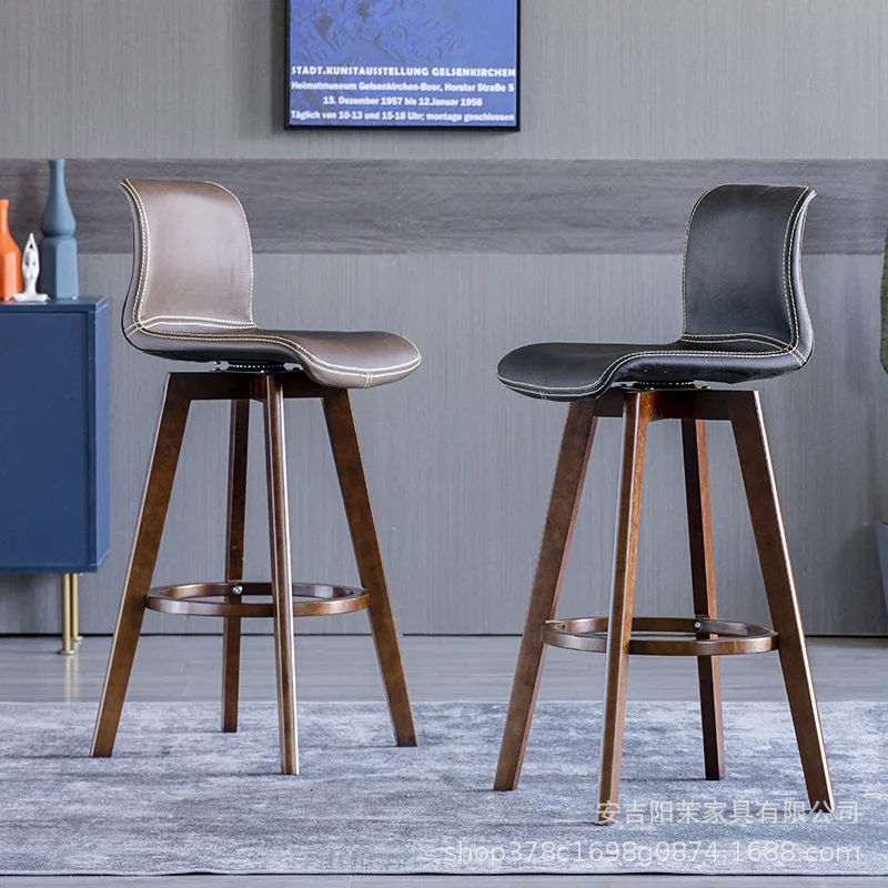 Solid wood bar  rotating bar  front desk high  creative milk tea sofa shop backrest stool household bar