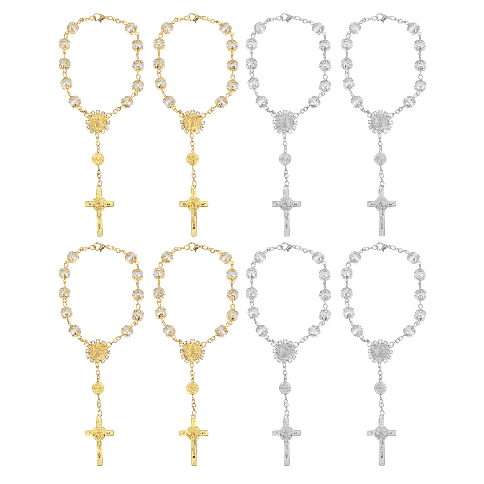 

4pcs Imitation Pearl Rosary Bracelet Glass Bead Prayer Beaded Chain For Women Wedding Ceremony Baptism Favor Religious Jewelry
