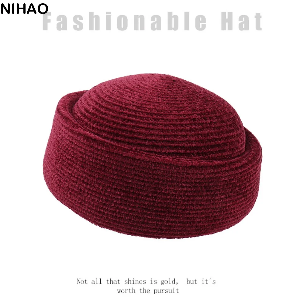 Fashion French Style Chenille Pillbox Hat Elegant Fedoras Fedora Hat Solid Color Teardrop Medicine Box Hat Cocktail Event