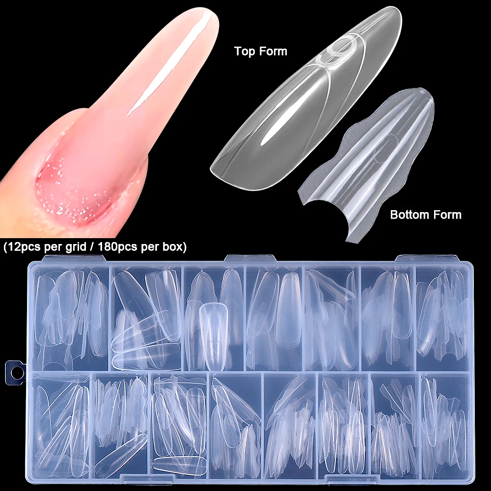 1 boîte de formes d'ongles doubles, nouveaux 180 pièces, Extensions de 15 tailles, cercueil Long en amande, formes d'ongles supérieures/inférieures, outil d'extension de manucure