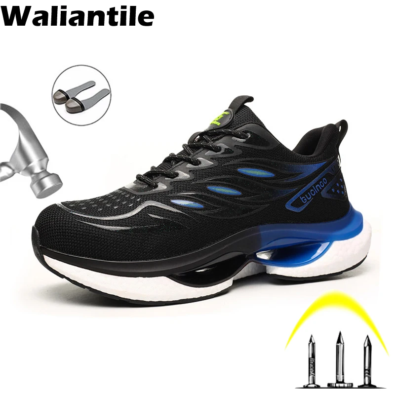 Waliantile Anti-shock Men Safety Work Shoes Sneakers Breathable Puncture Proof Industrial Working Boots Steel Toe Footwear Male