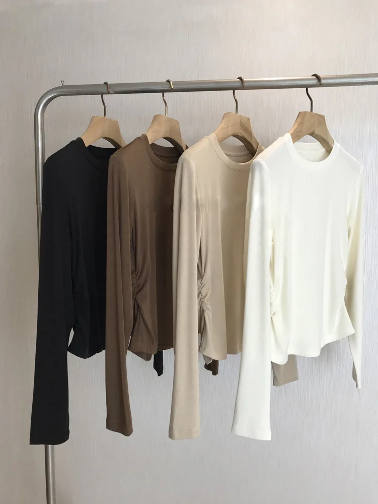 

Spring and Autumn Women's Casual Solid Color Round Neck Long Sleeve T-shirt