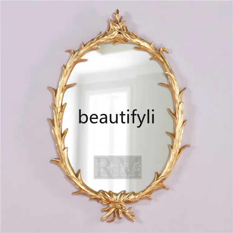

Oval French Gold Alien Bathroom Mirror Makeup Decorative Mirror Bedroom Vintage Baroque