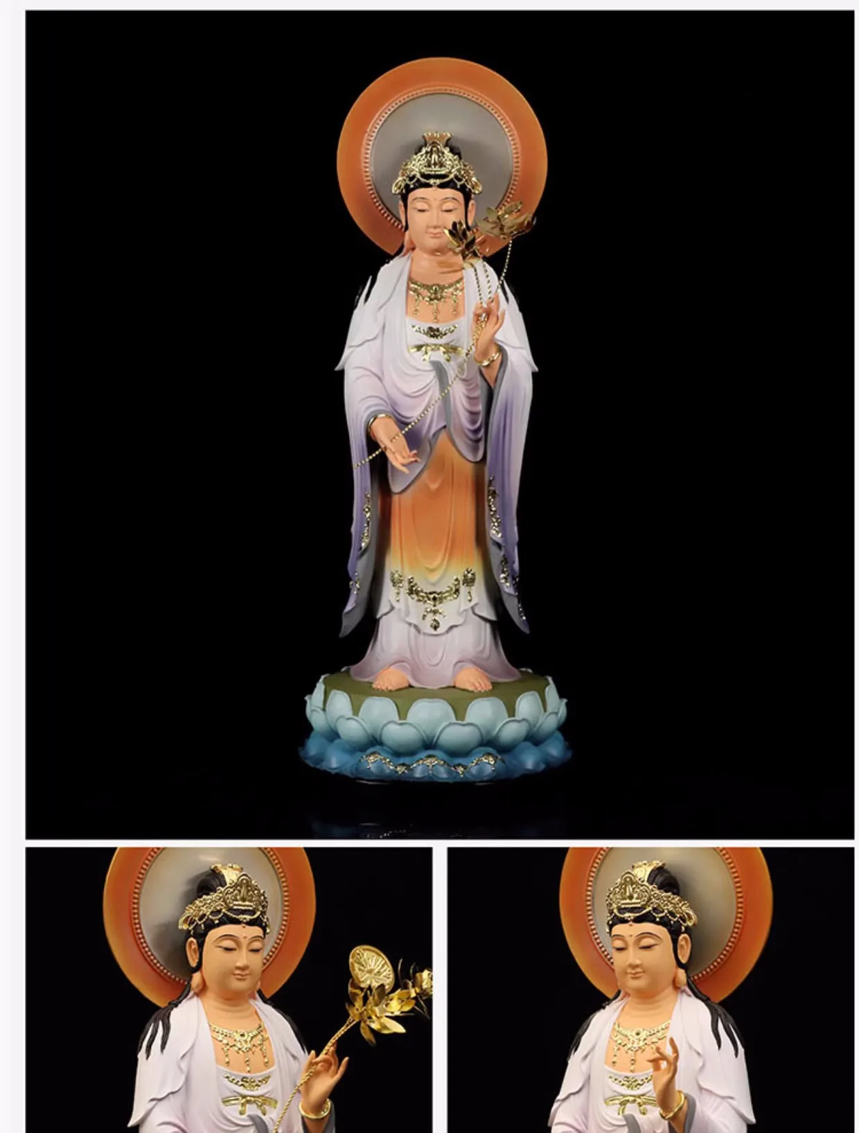 3PCS Buddhism XI FANG SAN SHENG buddhas Bodhisattva color statue home efficacious protection Exorcism safety healthy good luck