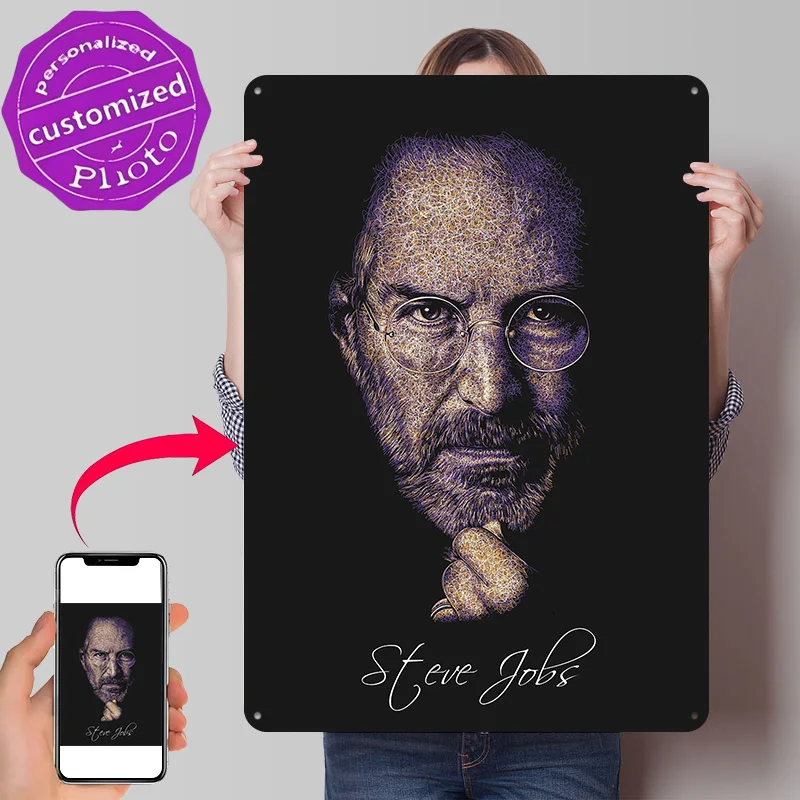 Steve Jobs Portrait Personalized 3D Textured Metal Poster Wall Art Vintage Tin Signs for Modern Home Decoration Room Wand Deko