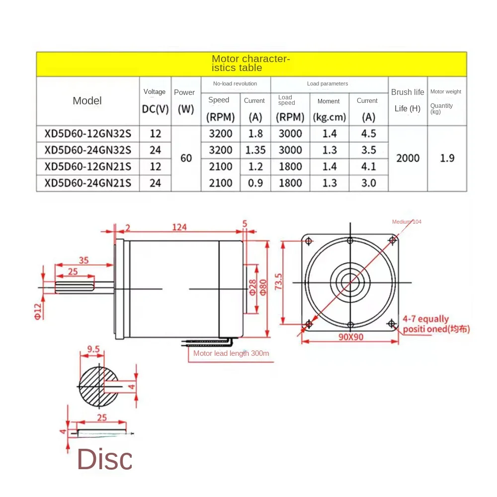 DC 12V 24V Permanent Magnet Motor High Speed 1800rpm 3000rpm 60W DC Speed Regulation Reversible High Torque Electric Motor