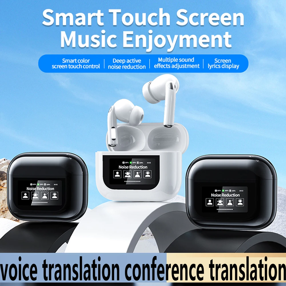 Wireless Bluetooth 5.4 Real Time Translator Earbuds ANC Noise Cancelling 144 Languages Instant Translated for Business Travel