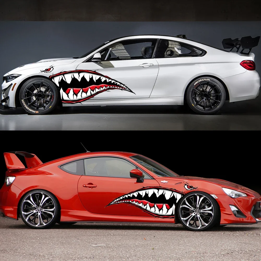 

2pcs Funny Cartoon Car Stickers Shark Mouth Tooth Teeth Stylish Fun Graphics PVC Waterproof Stylish Sticker for Car DIY Decals