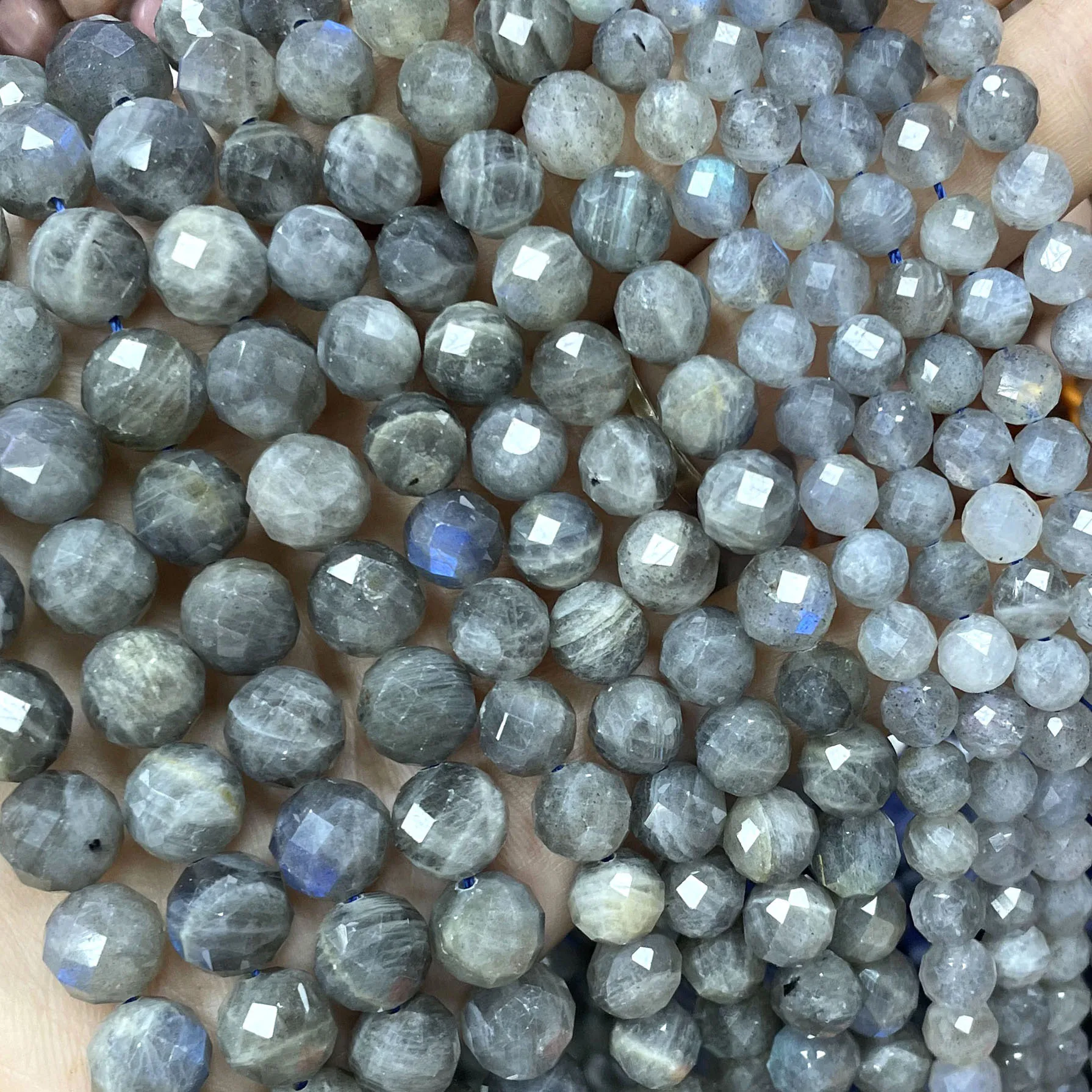 Labradorita gris de piedra Natural de 6, 8, 10MM, cuentas espaciadoras redondas facetadas para hacer pulseras, collares, accesorios de joyería