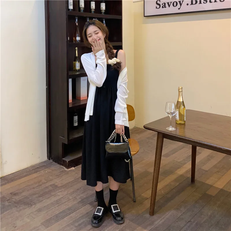 

Модный комплект из двух предметов: солнцезащитное платье и платье на бретельках больших размеров для женщин, летний облегающий наряд в нежных цветах