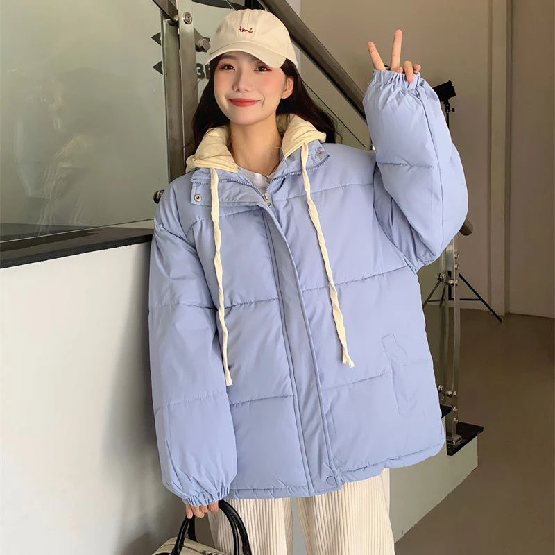 Harajuku Loose Puffer Bread Coat Women Korean Sweet Zipper Hooded Parkas Woman Winter Thicken Warm Cotton-Padded Jacket Female