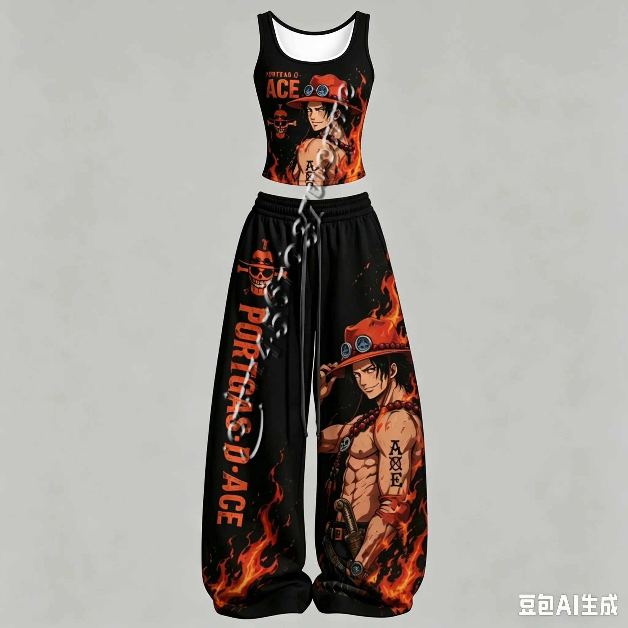 Unisex One Piece Zoro Ace Robin Law Anime Tank Top And Wide Leg Pants Set 2 Piece Outfit Family Matching Clothing