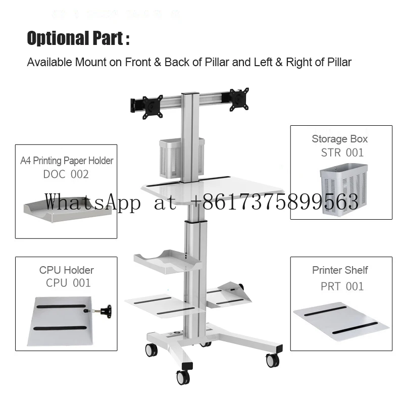 Medical Mobile Height Adjustable Hospital Crash Cart with Dual Arm Keyboard Tray Emergency Medical Supply Cart for Hospital