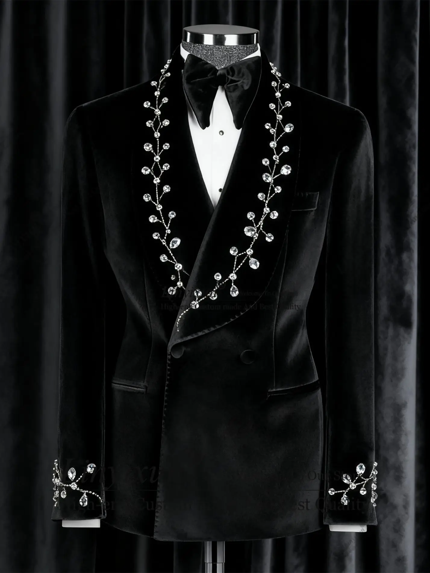 

Elegant Rhinestones Crystals Men Suits 2 Pieces Sets Groom Male Blazers Formal Wedding Tuxedos Customized Slim Fit Ropa hombre