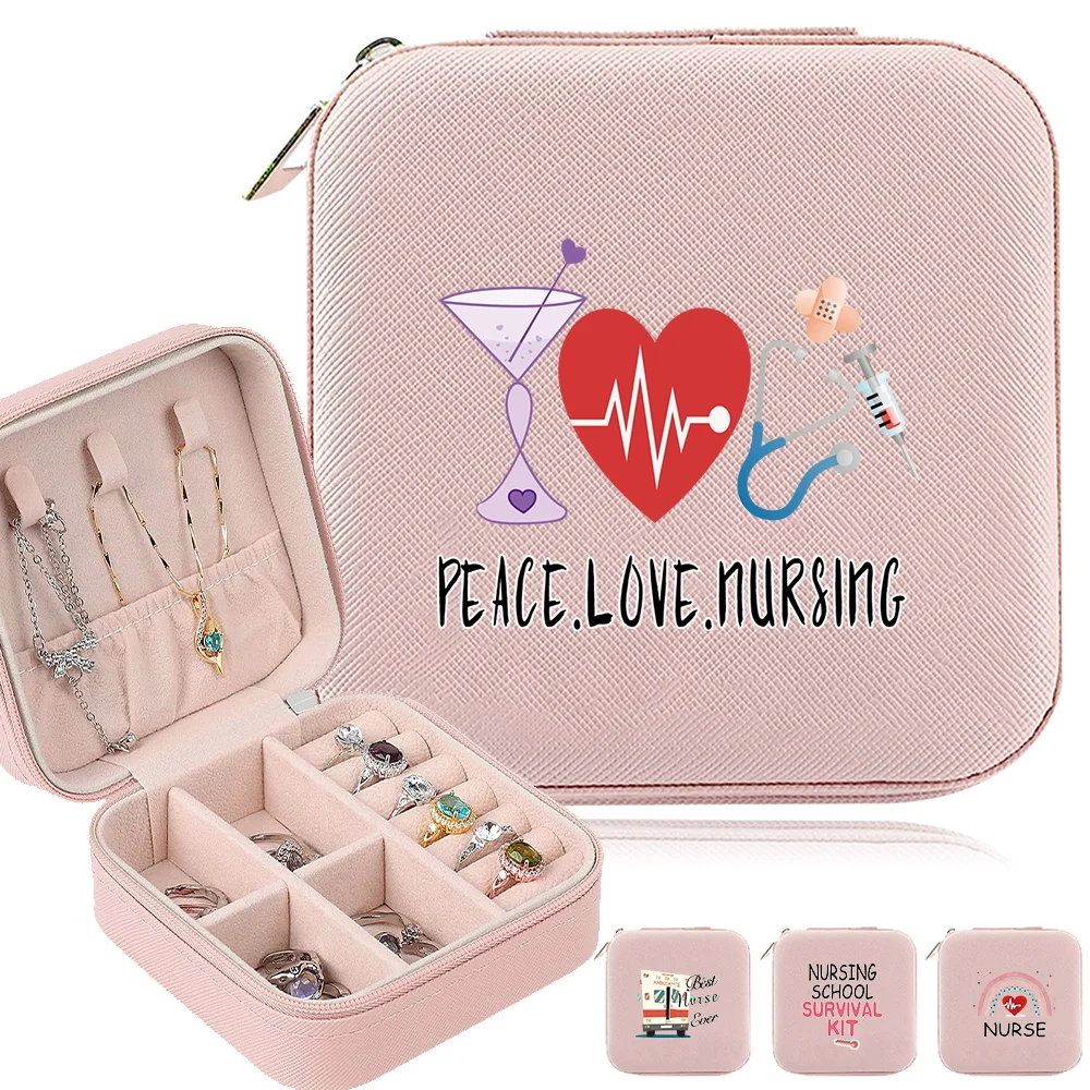 

Portable Jewelry Storage Box Travel Necklace Ring Organizer Boxes New Zippered Women's Nurse Pattern Series Fashion Jewel Case