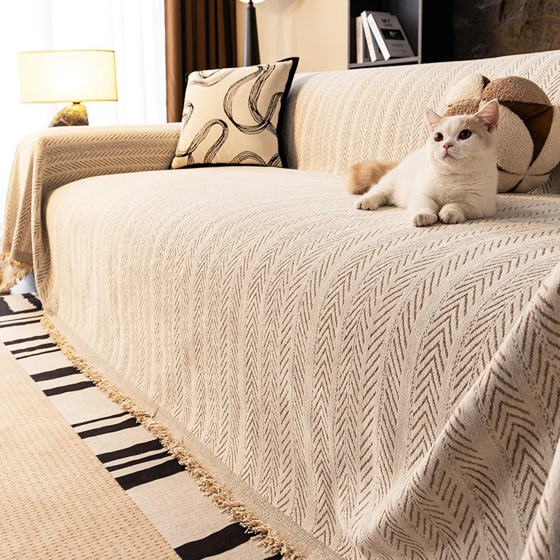 One Piece Chenille Sofa Cover Herringbone Couch Cover Soft Throw Blanket Universal All Season Furniture Slipcover Home Decor
