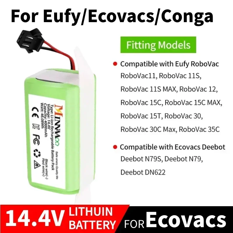 14.4V 2600mAh Li-ion Battery for Conga Excellence 990 1090 1790 1990 Ecovacs Deebot N79 N79S DN622, Eufy Robovac 30 35C