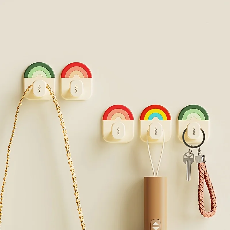 Set of 3 Rainbow Adhesive Hooks No Drilling Required Versatile Self-Adhesive Wall Hooks Suitable Bathroom Hallway Utility Hooks