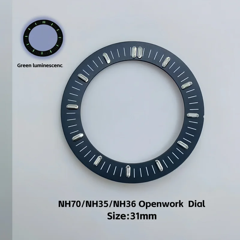 New 31mm NH70 Skeleton Mechanical Dial Green Luminous Compatible with Calibre NH70/NH35/NH36 Watch Dial Modification Parts
