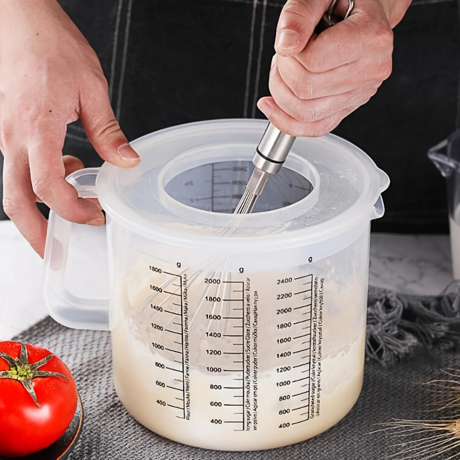 

Durable Mixing Bowl with Lid and Measurements - Plastic, Rust-Resistant with Handle for Baking and Salad Preparation