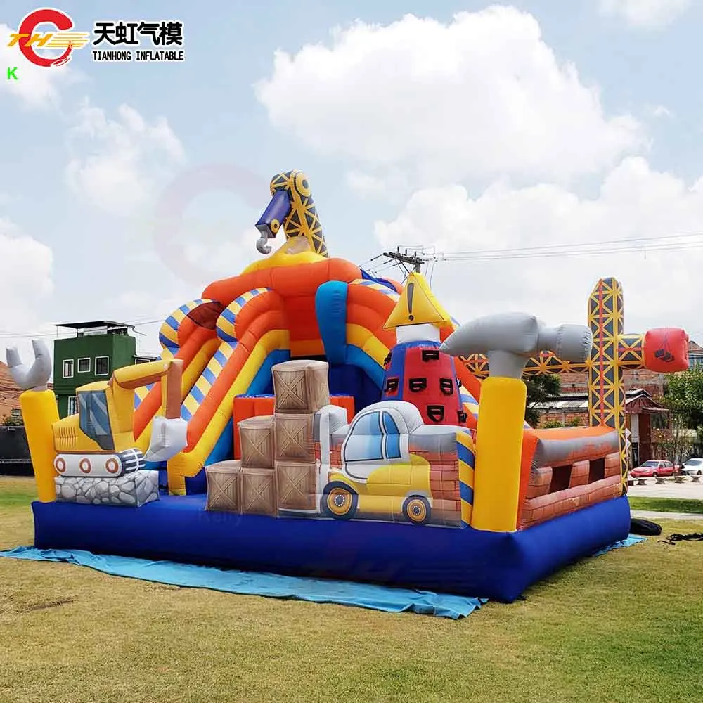 Maßgeschneiderter 5 x 5 m großer aufblasbarer Türsteher-Spielplatz mit Rutsche, kommerzielles Luft-Hüpfhaus-Schloss mit Gebläse