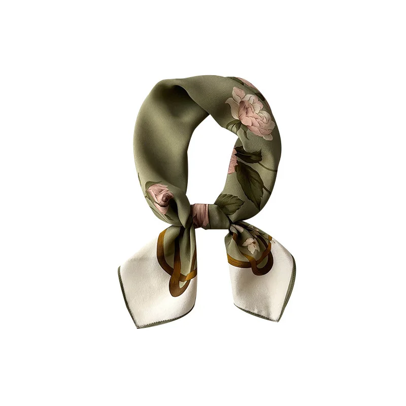 68*68cm Fashion Real Silk Hair Scarf Women Handkerchief Printed Female Square Head Bandana Small Neck Muffler Hijab Lady Girl