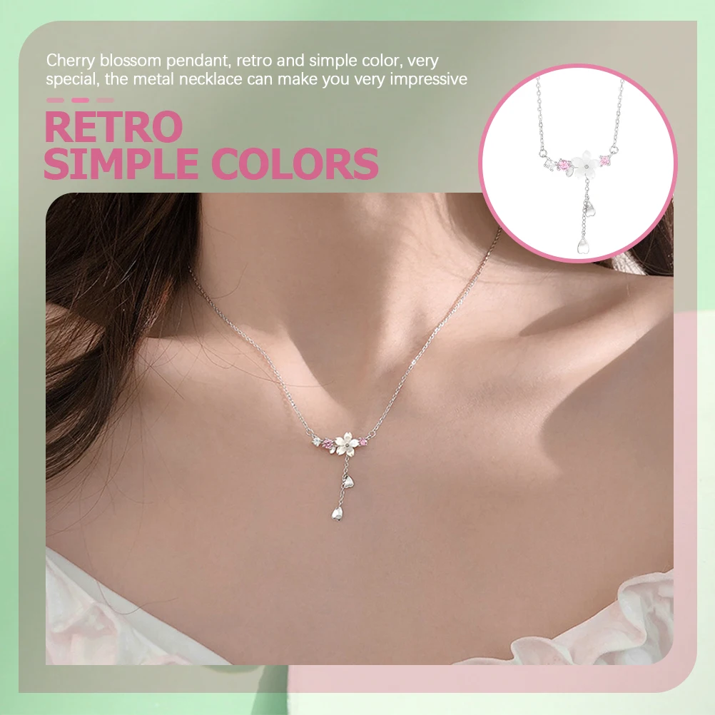 

Tassel Necklace Cherry Blossom Chain Necklaces for Women Copper Flower Jewelry Aesthetic Unique Metal Pendant Lightweight