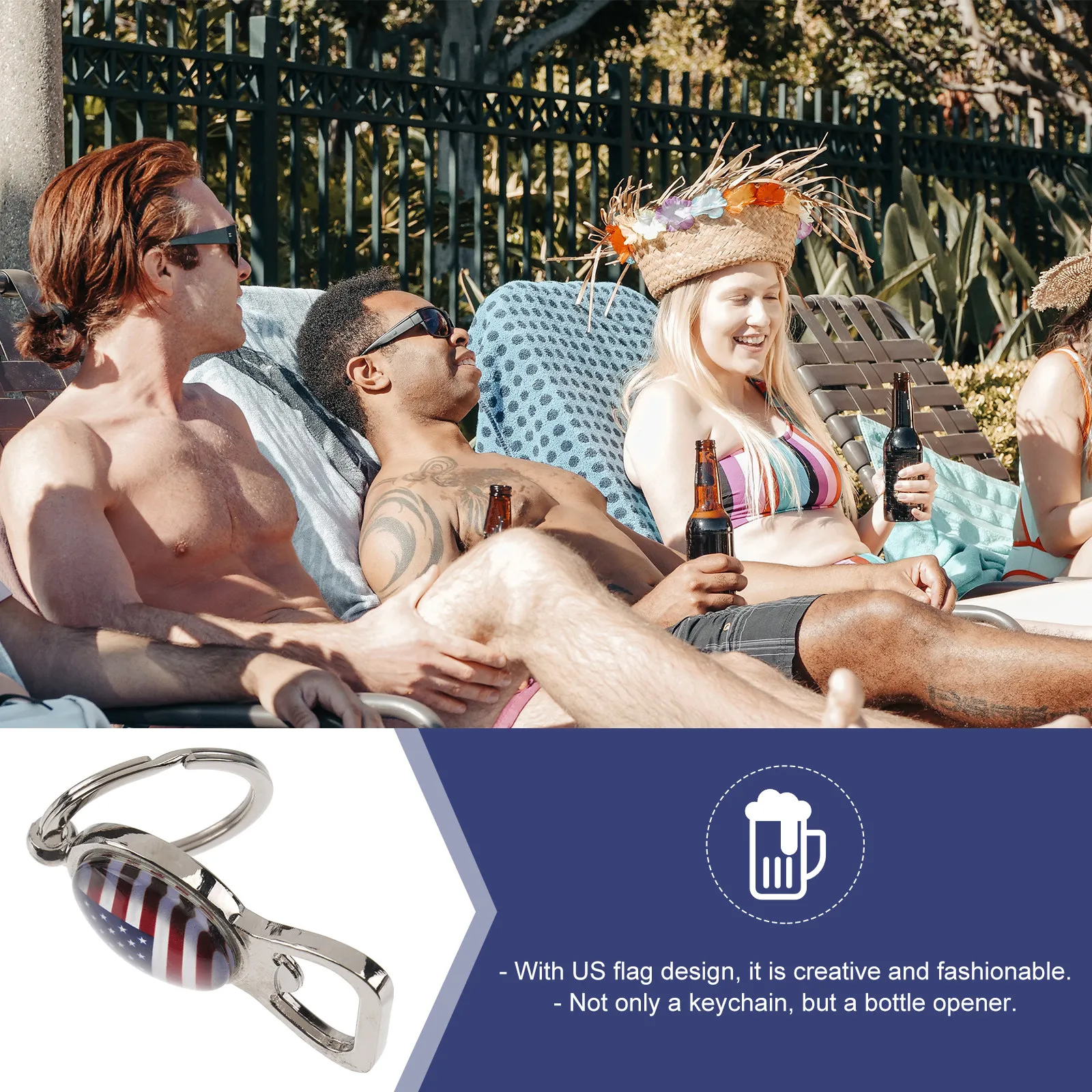 Creative Us Flag Keychain Bottle Opener Stylish Key Ring Patriotic Gift Metal Bottle Opener Keychain for Bag Car Phone