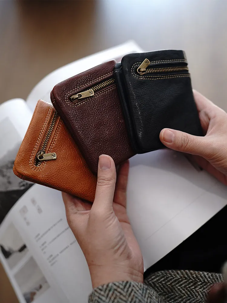 design-vegetable-tanning-leather-soft-retro-compact-genuine-leather-men's-women's-short-wallet-wallet