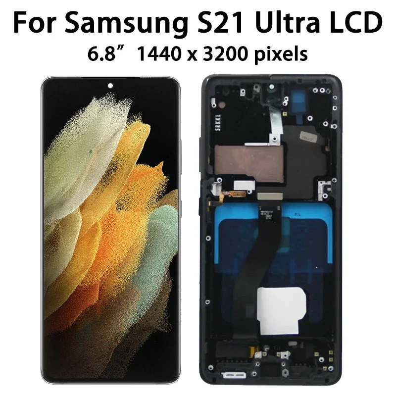 OLED S21Ultra Display WIth Frame For Samsung S21 Ultra 5G G998 G998U G998B Display Touch Screen Digitizer Assembly