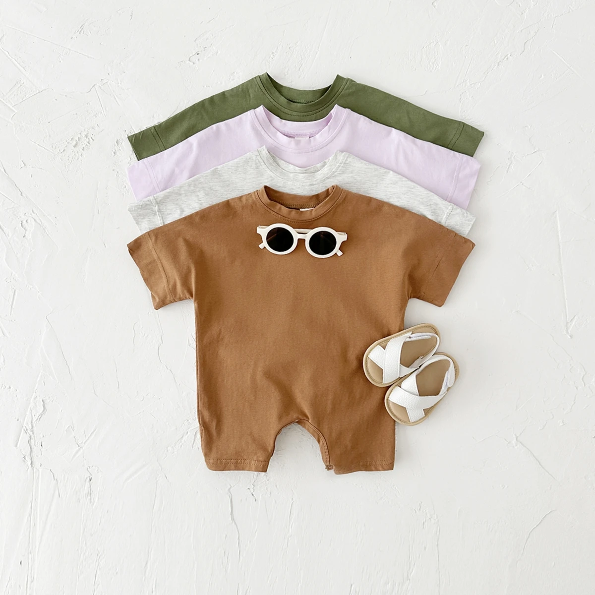 Newborn 2024 Baby Bodysuit Summer Cotton Rompers Solid Color Simple Short Sleeved Boys Girls 0-4Y Casual Clothing