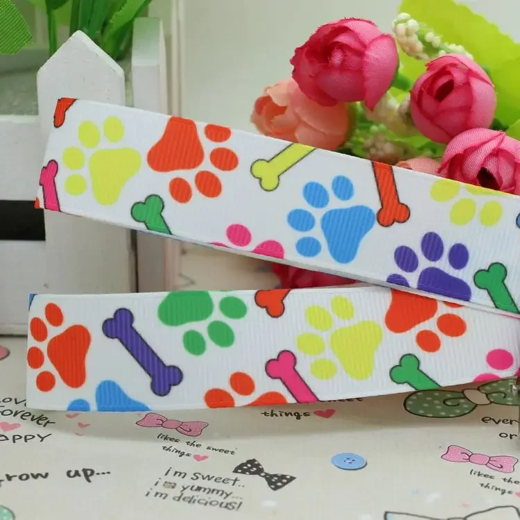 DHK 7/8' 5yards dog paw bone printed grosgrain ribbon hair bow diy party decoration OEM Wholesale 22mm E625