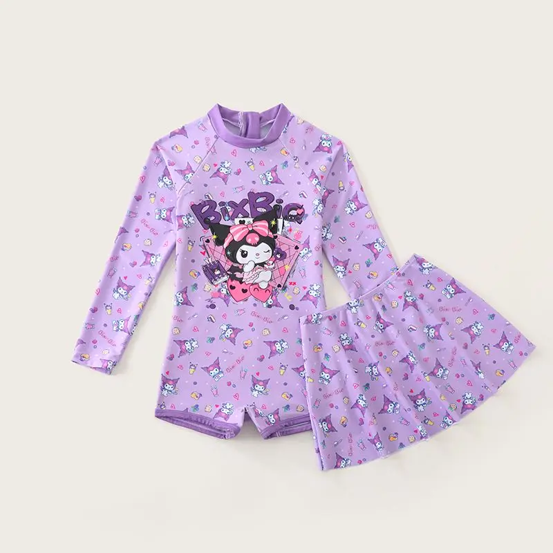 Kawaii kuromi Badeanzug Flach winkel Rock Stil niedlich meine Melodie lange Ärmel Bade bekleidung Sommer Mädchen Strand kleidung Sonnenschutz Geschenk