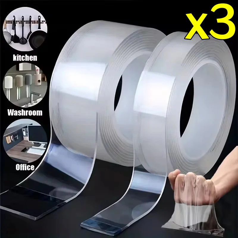 3/1Rolls Nano Tape Double Sided Adhesive Tape Waterproof Reusable Wall Sticker Cleanable Kitchen Bathroom Home Hardware Supplies