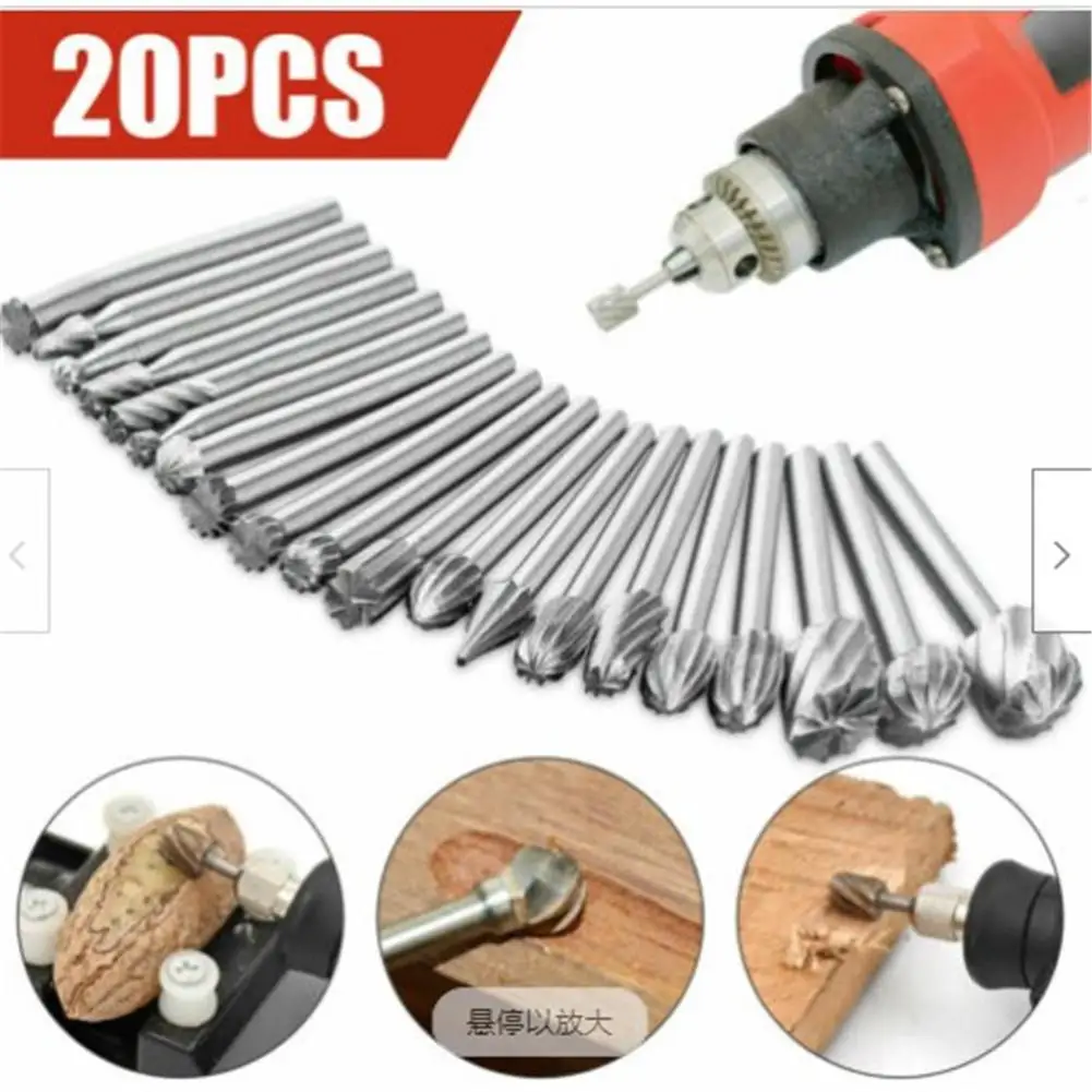 20pcs/set Metal Diamond Burr Bits Drill Set Multipurpose Rotary Tool Accessory Kit Compatible For Dremel