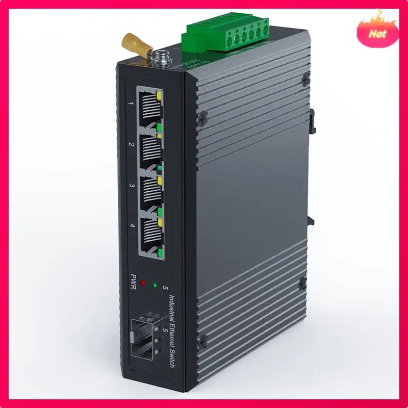 Module 5 Port Industrial Poe Gigabit Din Rail Ethernet Switch, 4 Port Switch With SFP 10/100/1000Mbps IP40 Unmanaged 48V Output