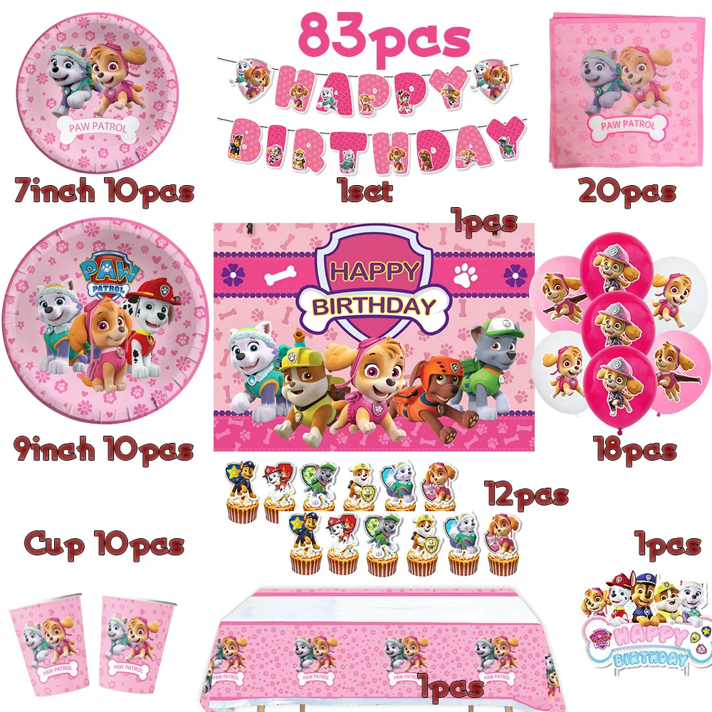 

Paw Patrol Birthday Decoration Pink Canine Skye Party Supplies Disposable Tablecloth Cake Decoration Girls Birthday Baby Shower