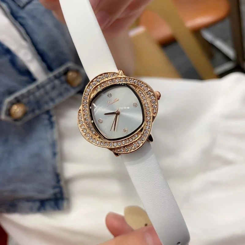 Flower shape diamond-encrusted dial quartz wristwatch luxury leather waterproof bracelet ladies watch dress clock gift reloj